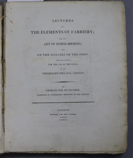 Sainbel, Charles Vial de - Lectures on Elements of Farriery, quarto, contemporary boards, lacking plates, London 1793